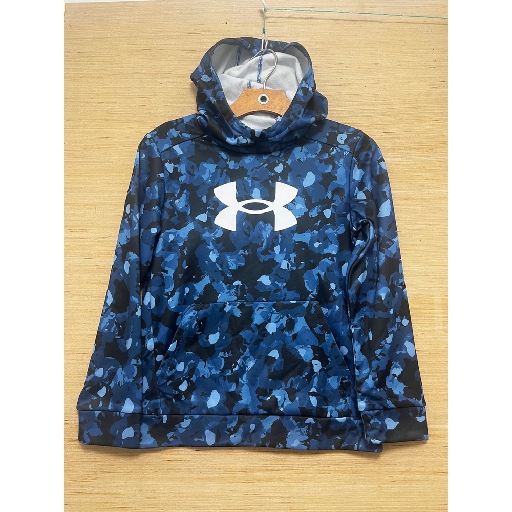 Under Armour Hoodie Pullover Blue‎ Camo Print Athletic Kids Large